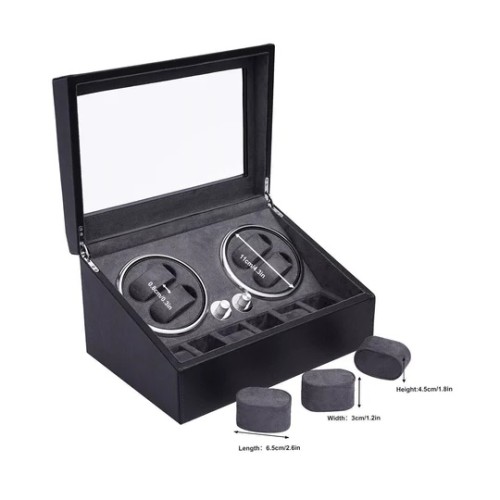 Luxury Leather Watch Storage Box with Auto Rotating Base 4+6 Watches (Black Grey)