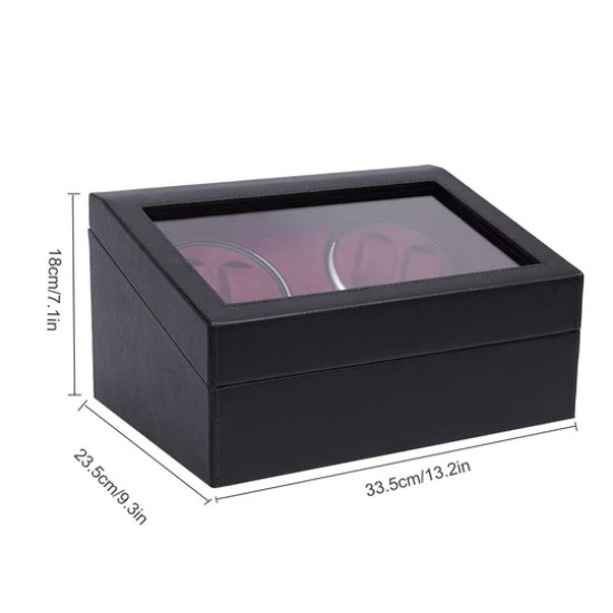 Luxury Leather Watch Storage Box with Auto Rotating Base 4+6 Watches (Black Red)