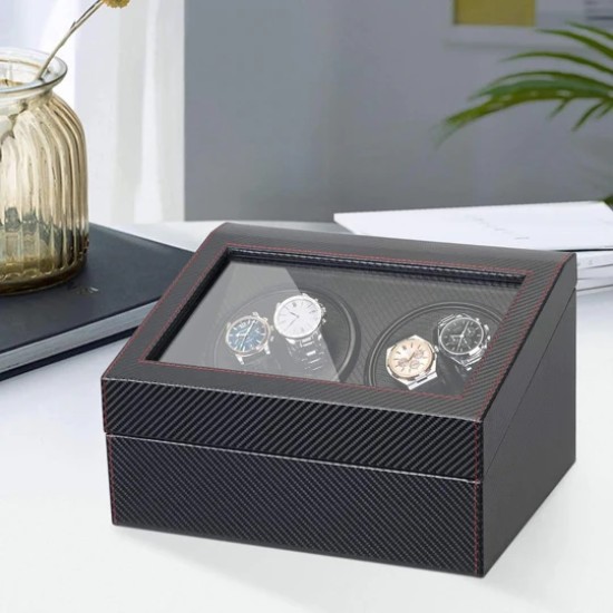 Luxury Leather Watch Storage Box with Automatic Rotating Base 4+6 Watches