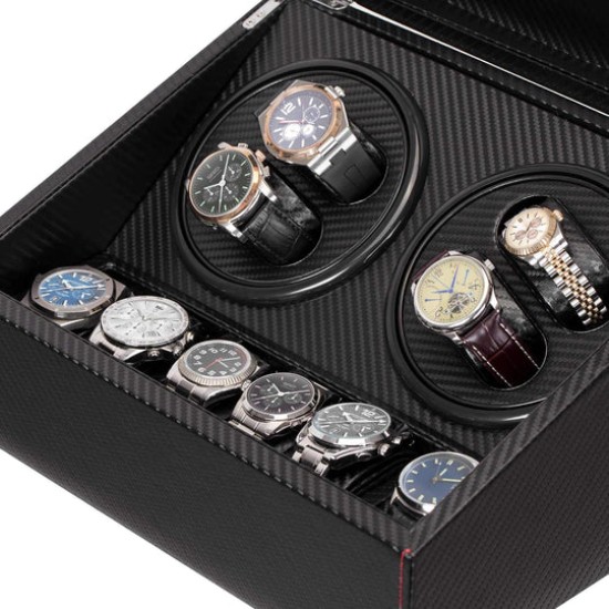 Luxury Leather Watch Storage Box with Automatic Rotating Base 4+6 Watches