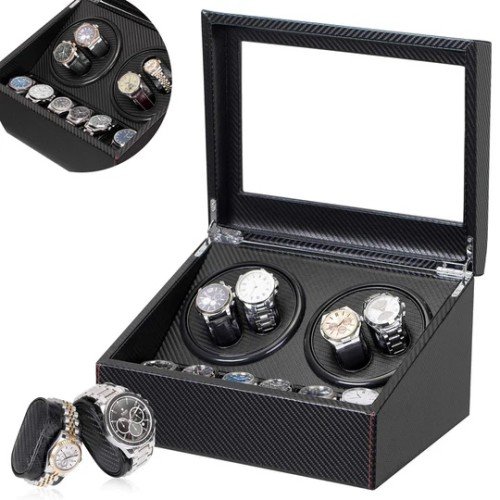 Luxury Leather Watch Storage Box with Automatic Rotating Base 4+6 Watches