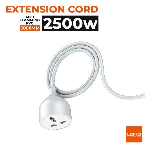 Ldnio 5M Extension Power Cord with Universal Socket 2500W – White