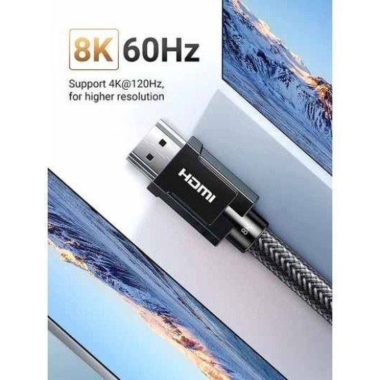 UGREEN 8K HDMI M/M Round Cable with Braided  2m - Gray