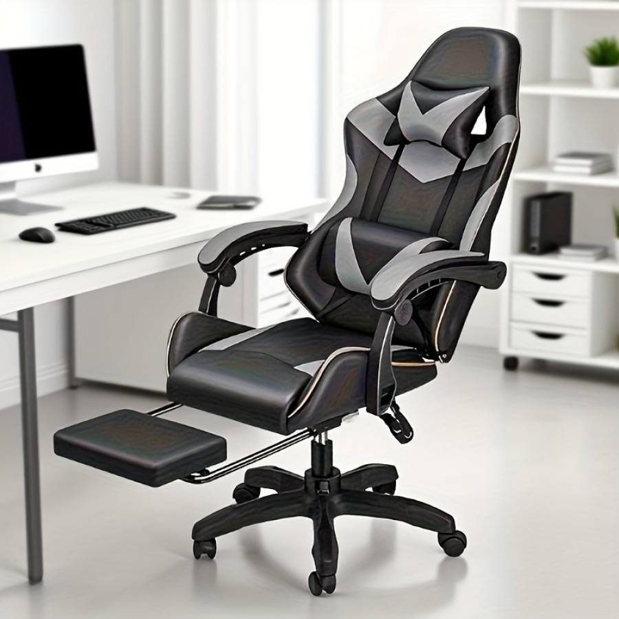 TX Gaming Chair Sport 180° Tilt With Footrest– Grey/Black