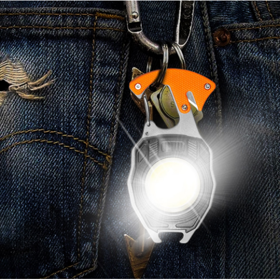 Mutifuction Portable LED Keychain Light COB Flashlight With Cigerate Lighter / Ankle Hook