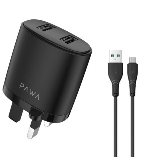 Pawa Solid Travel Charger Dual USB Port 2.4A With Type C  Cable