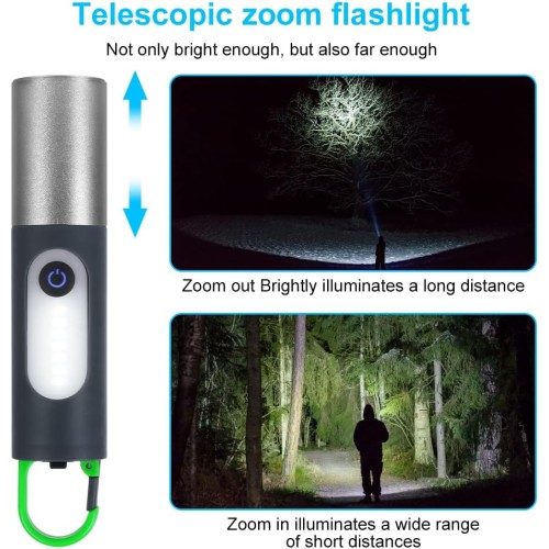 Portable Flashlight Waterproof Zoom Focus with Side Light