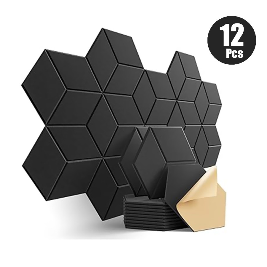 12pcs Hexagon Self-Adhesive Acoustic Panels - Black	