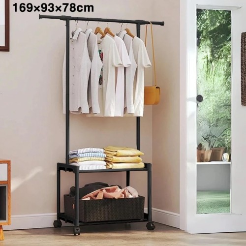 Clothes Hanger with 2 Tier Fabric Storage Shelves (Home Rack)