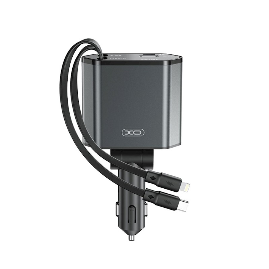 XO CC62 Smart 4-in-1 Retractable Car Charger - Compact & Multi-Device Compatible