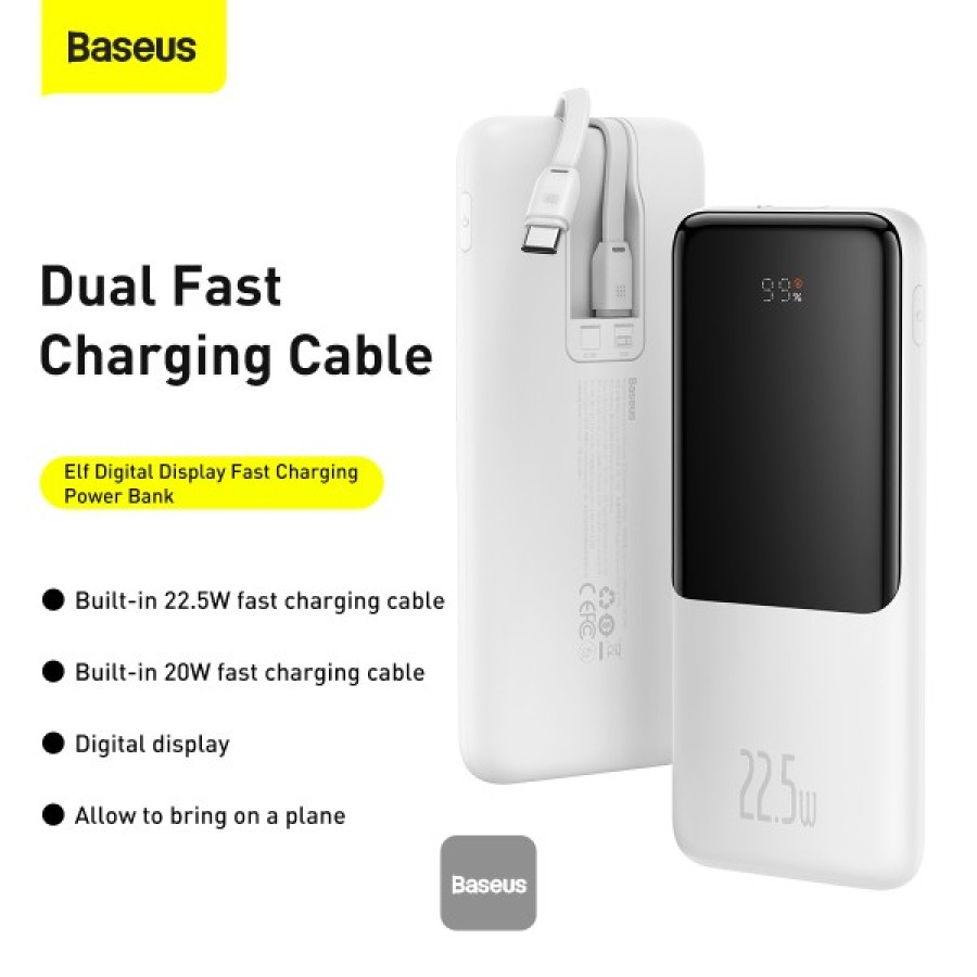 Baseus 10000mAh Fast Charge Power Bank with Built-in Type C & Lightning Cable 22.5W