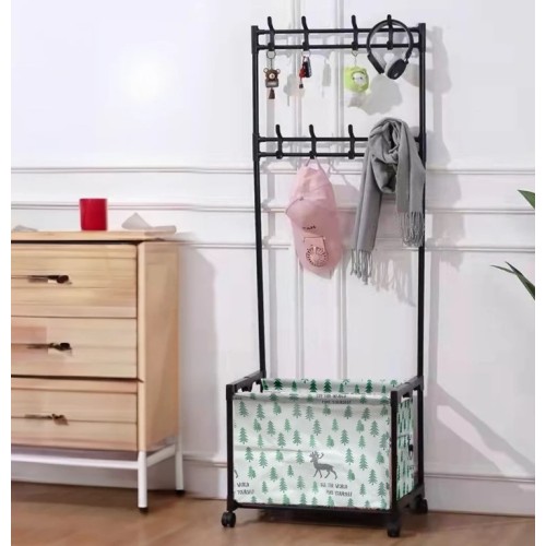 Metal Clothes Hanger with Built-In Fabric Storage Box (Home Rack)