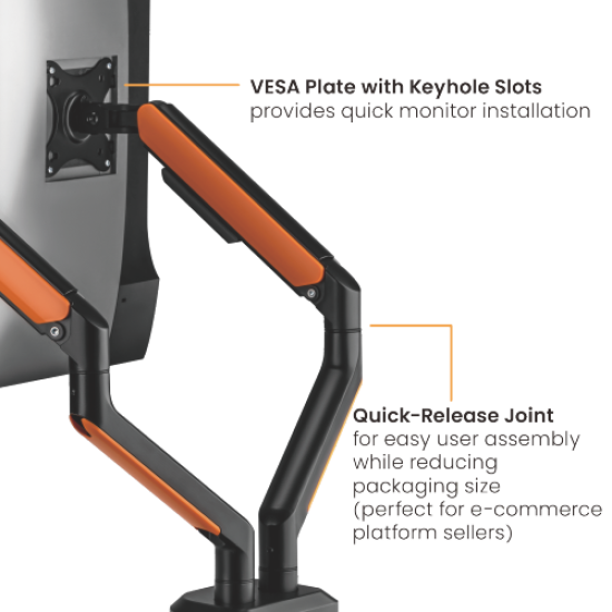 Sades Apep SA-MS02 RGB Dual Monitor Mount Arm (Max Screen size 32"/9KG Per ARM) - Orange