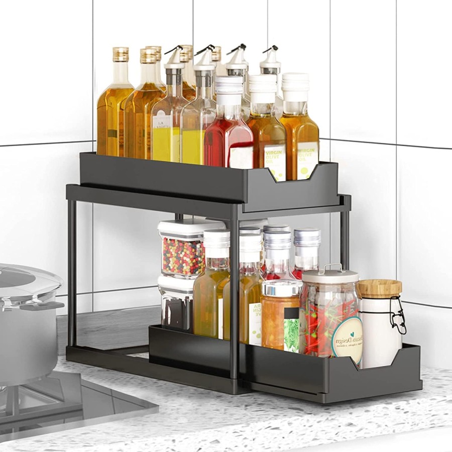 2 Tier Pull Out Multipurpose Organizer Storage Plastic Rack