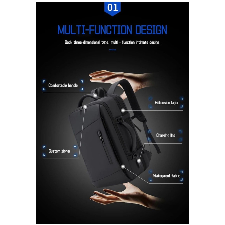 15.6-Inch Laptop Multi-Pockets EXPANDABLE USB Backpack Bag