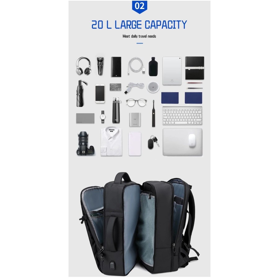 15.6-Inch Laptop Multi-Pockets EXPANDABLE USB Backpack Bag
