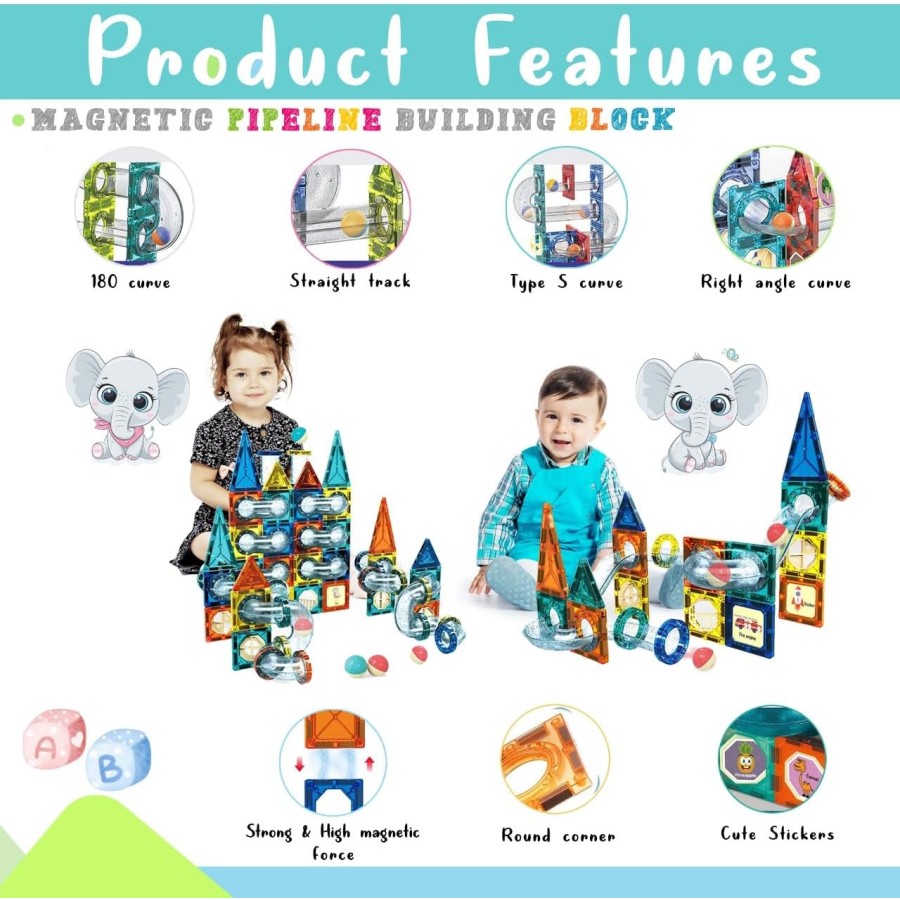 209Pcs Magna tiles pipeline Kids Toy Set Magnetic 3D Building Blocks 209Pcs Magna tiles pipeline Kids Toy Set Magnetic 3D Building Blocks