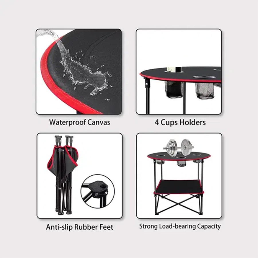 Canvas Folding Camping Table for Trips with 4 Cup Holders