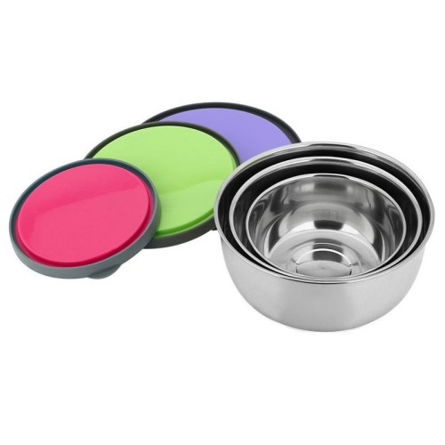 Set of 3 bowls with lids Stainless Steel