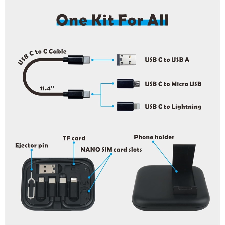 3 in 1 Type C to C Charging and Data Transfer Cable Travel Kit with Mirror