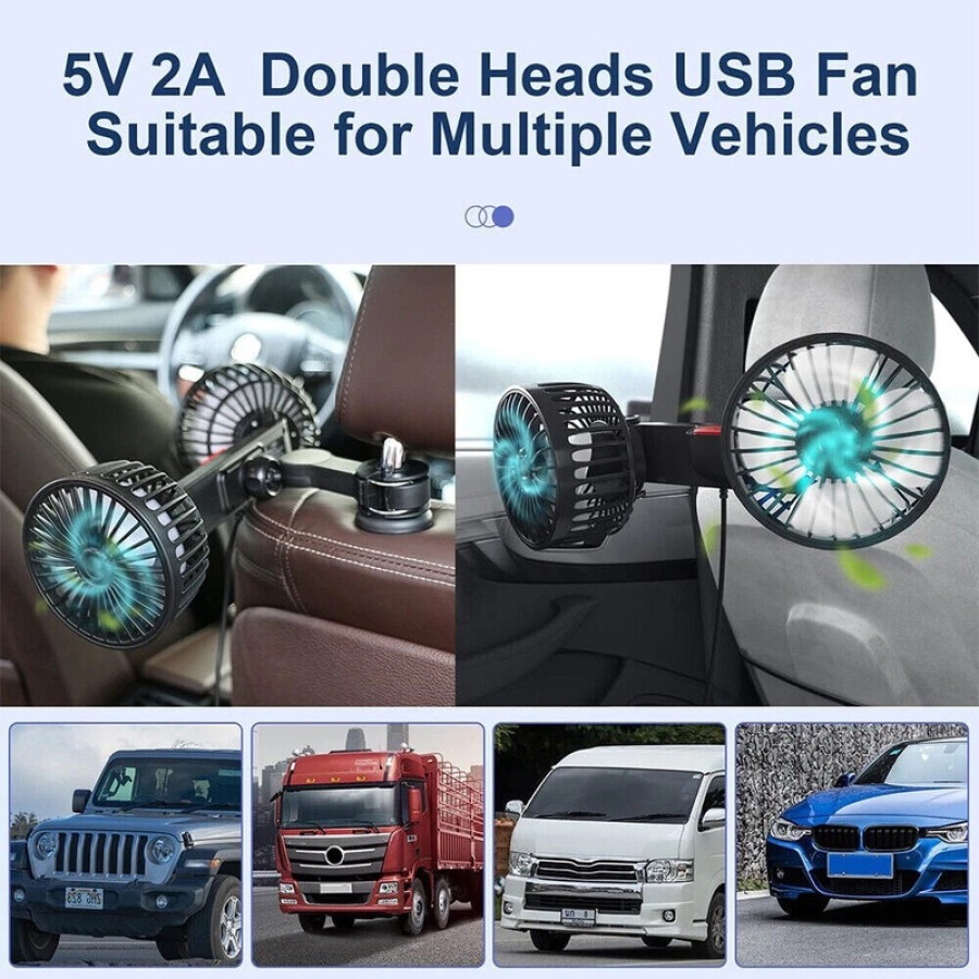 3-Speed Car Headrest Cooling Fan – Rear Seat Air Circulator