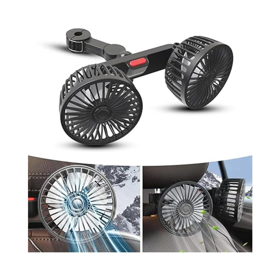 3-Speed Car Headrest Cooling Fan – Rear Seat Air Circulator