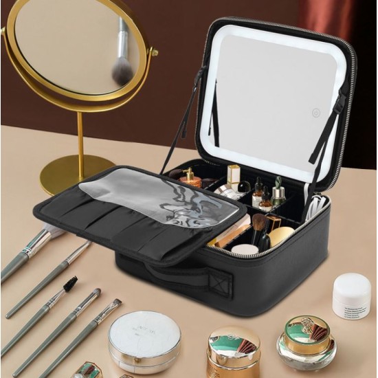 Cosmetic Organizer Travel Storage Box with Led Mirror