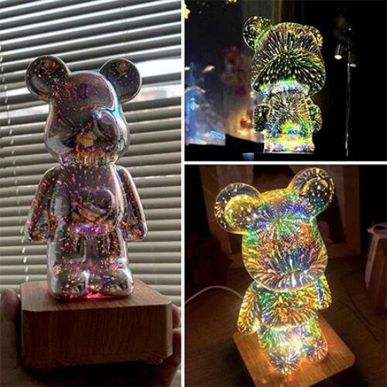 3D Bear Fireworks LED Room Atmosphere Light Desktop