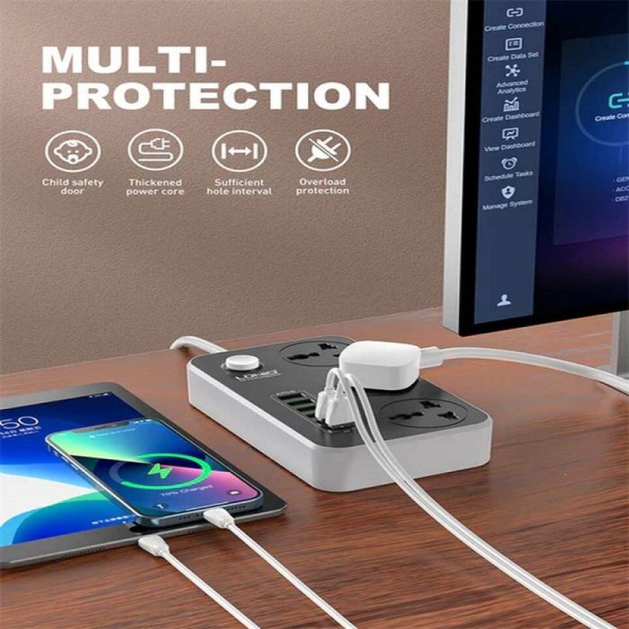 LDNIO 3 Sockets Power Extension with 6 USB Ports 2M