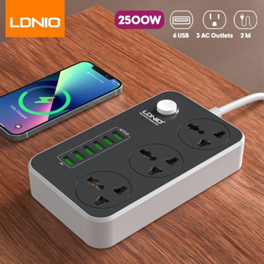LDNIO 3 Sockets Power Extension with 6 USB Ports 2M