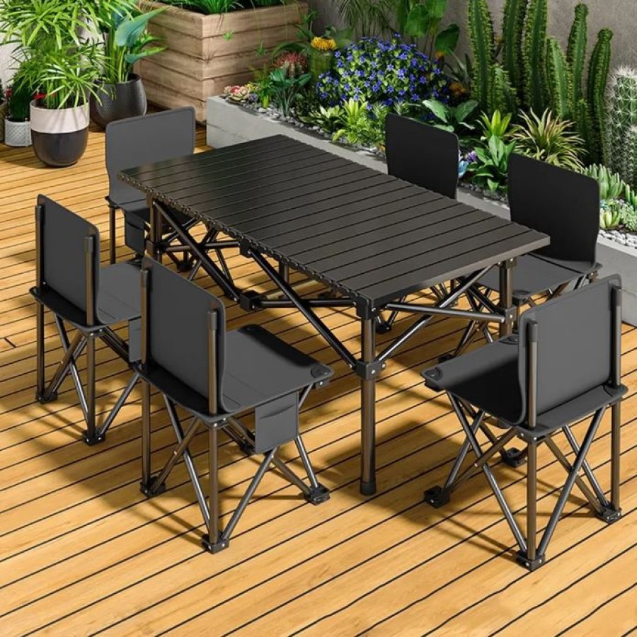 Outdoor Camping Folding Table Set for - 6 Person
