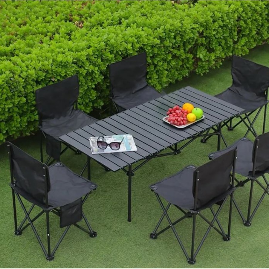 Outdoor Camping Folding Table Set for - 6 Person