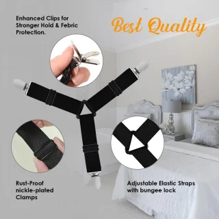 4pcs Bed Sheet Fasteners, Adjustable Elastic Sheet Straps Heavy