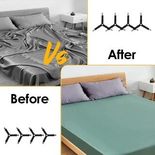 4Pcs Bed Sheet Straps, Sheet Holders for Corners, Full Mattress Cover Fitted  Sheet Clips to Hold Sheets in Place, Premium Nickel plated Bed Sheet Clips  with Adjustable Bed Bands