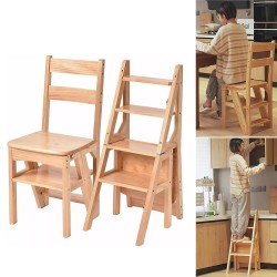 3 in 1 Solid Wood 4 Step Folding Ladder Chair