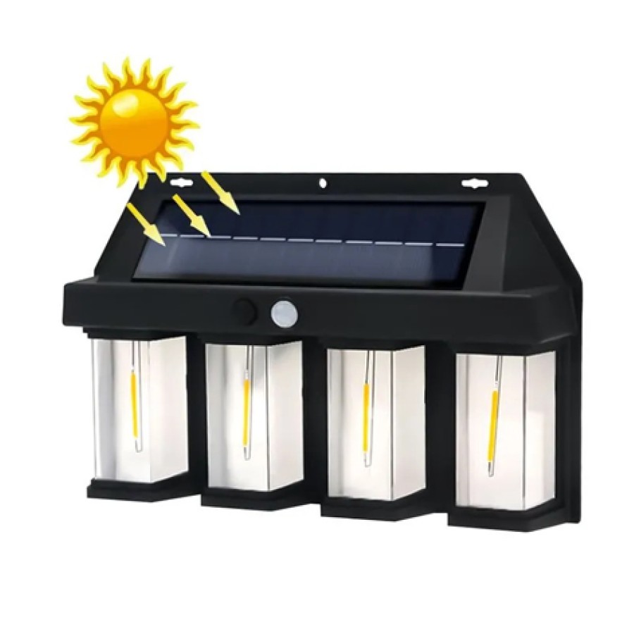 4-Light Solar Wall Powered Warm Light Garden Pathway Light with Motion Sensor - (HW 999-4W)