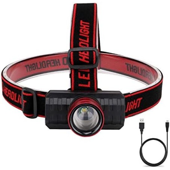 Q5 LED Headlamp USB Rechargeable Headlight Zoomable Head Torch Lamp Flashlight