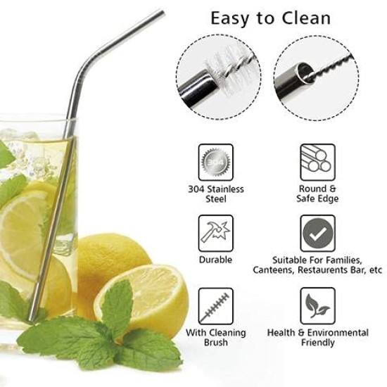 Reusable Metal SUS304 Stainless Steel Straw Set with Cleaner Brush (4pcs Set)
