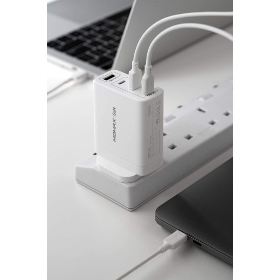 Momax ONEPlug 140W 3-Port GaN Charger (UK) - White