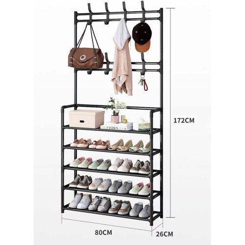 4-Tier Shoe Coat Railing Rack 78x155cm (Home Rack)