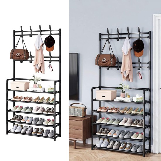 4-Tier Shoe Coat Railing Rack 78x155cm (Home Rack)