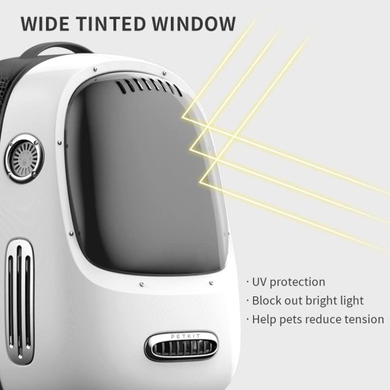Breezy Cat Carrier Backpack with Tinted Window, Ventilation, and Built-In Fan - White