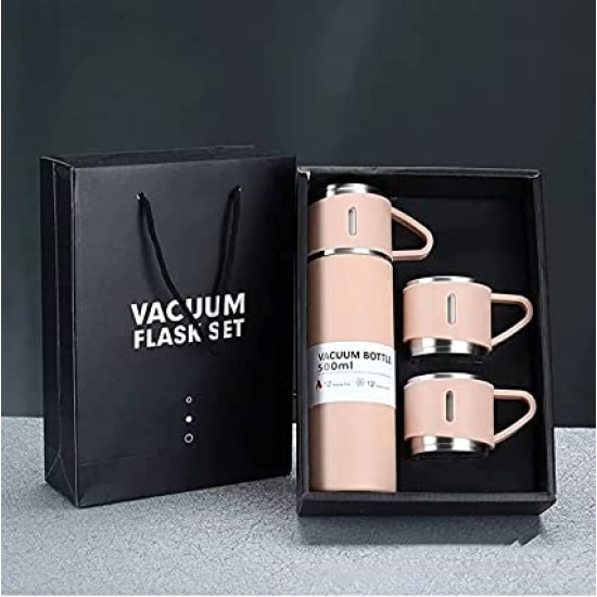 Steel Vacuum Flask Set with 3 Steel Cups - 500ml