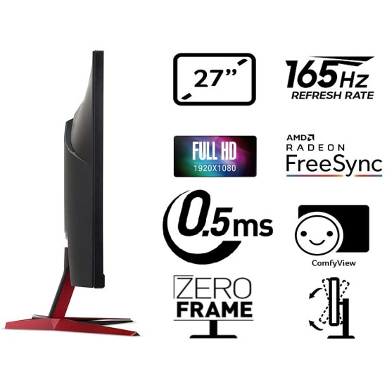 Acer Nitro VG270 Gaming Monitor, 27inch FHD IPS Display, 165Hz , 0.5ms , AMD FreeSync