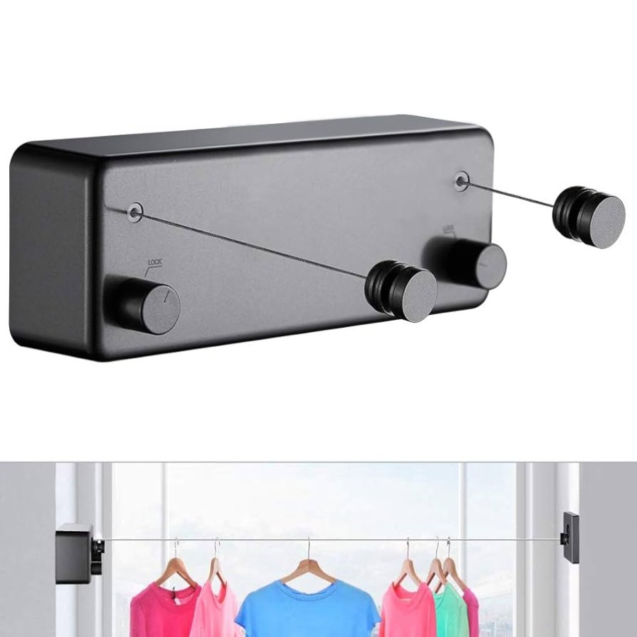 Double-Roll Retractable Wall Mounted Clothesline (4m) - Black