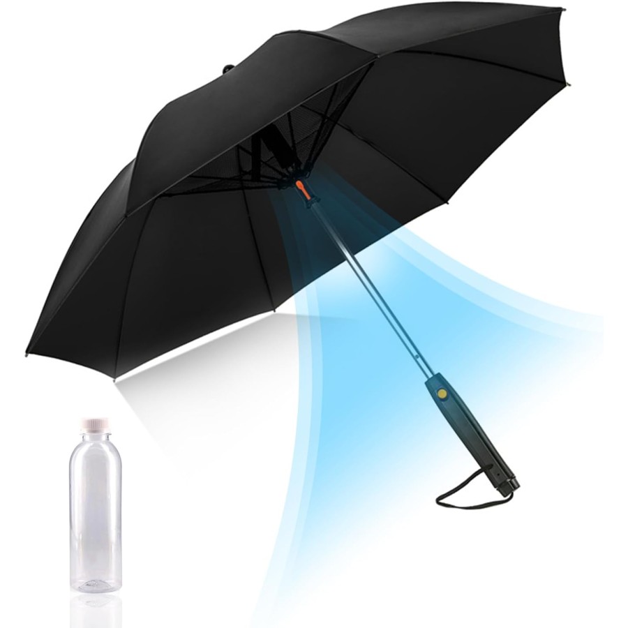  UV Protection Walking Umbrella with Spray and Fan, Windproof Ventilated Rain Umbrella