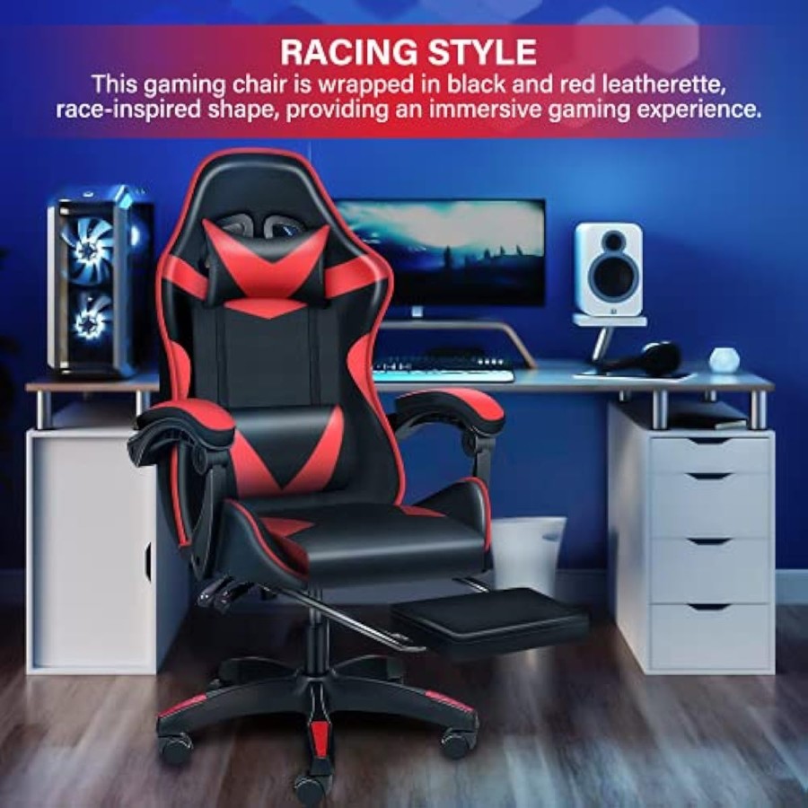TX Gaming Chair Sport 180° Tilt  With Footrest– Red/Black