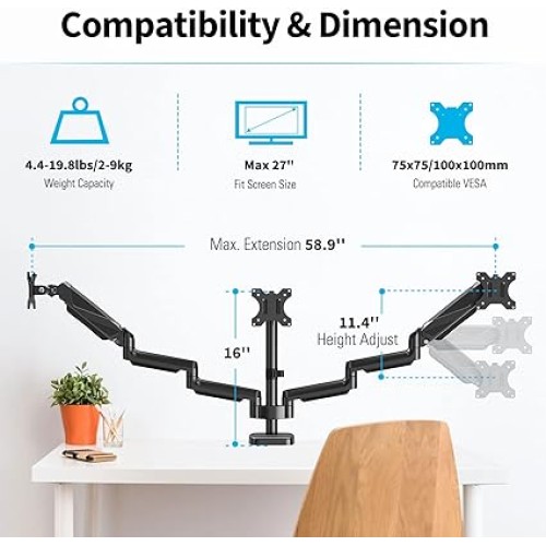 Sades Hydra SA-MS03 Triple Monitor Mount Arm  (Max size 27"/9KG Per ARM) - Black