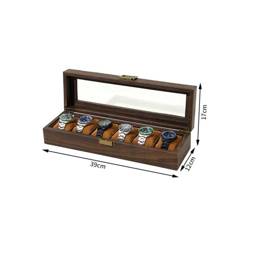 6 Slot Brown Wooden TRAVEL Watch Box Leather Watch Box Display Case