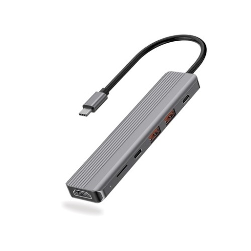 Powerology 6-in-1 Slim 4K HDMI USB-C Hub